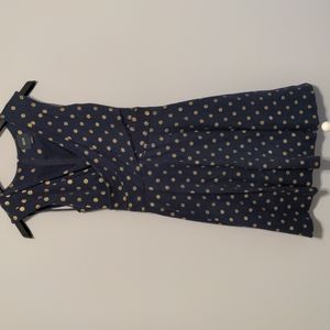 Maeve by Anthropologie Navy and Gold Polka Dot Party Dress
